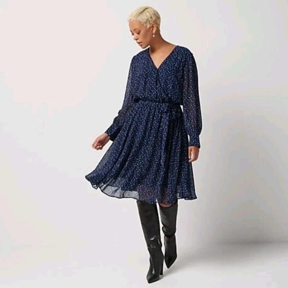 J Jason Wu Navy & White Polka Dot Dress XL Office Career Business Sheer Lined - Picture 2 of 8